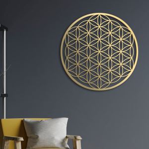 Décor mural métal Fleur de Vie une pièce chambre salon