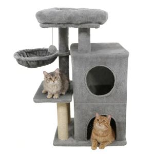 Arbre chat multi-niveaux 33,5" gris pâle 2 condos, griffoirs