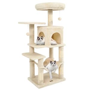 Arbre chat 44" multicouches perchoir condo hamac beige