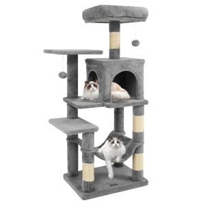 Arbre chat 44" multicouches perchoir condo hamac gris clair