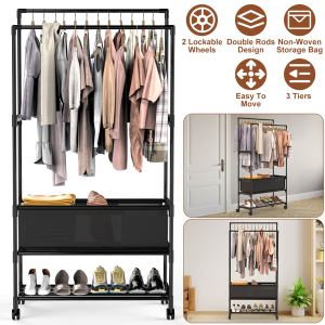 Portant vêtements 3 niveaux portable - Doubles tiges rangement