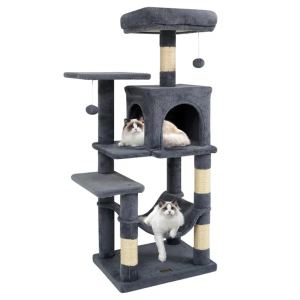 Arbre chat 44" multicouches perchoir condo hamac gris