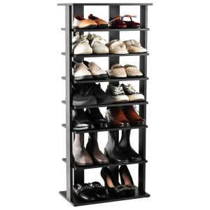 Meuble chaussures 7 étages noir, ajustable, anti-basculement