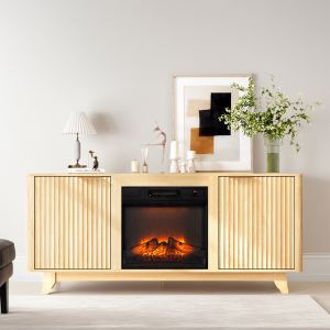 Meuble TV foyer chêne, insert 18 po, portes grilles, poignées dorées