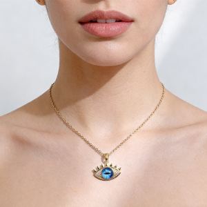 Collier Hamsa protection oeil du mal acier titanium