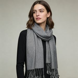 2pcs Foulard Jacquard graphique noir blanc, look luxe