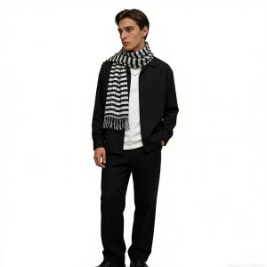 2 foulards carrés noir blanc rayures fils métallisés