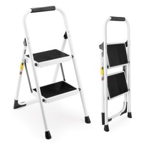 Escabeau pliant 2 marches blanc compact