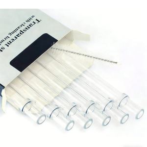 Pailles réutilisables transparentes droites ensemble 6 avec 2 brosses
