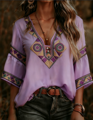 T-shirt bohème floral rétro femme