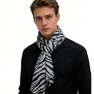 2pc Foulard sheer noir blanc motif géométrique