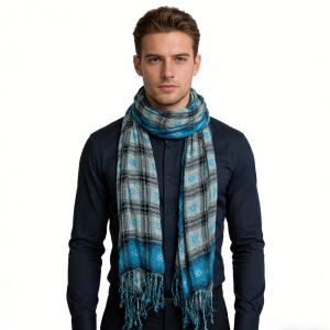 2pc Foulard long turquoise jacquard froissé femme