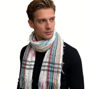 2pcs Foulard carré rayé coloré avec franges, look luxe