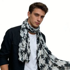 2pc Foulard graphique noir blanc texture froissée