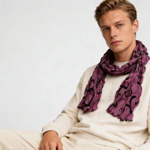 2pc Foulard rose vif texture froissée femme/homme