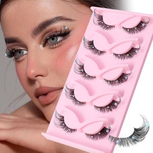 Faux cils 5 paires, bande transparente, effet winged