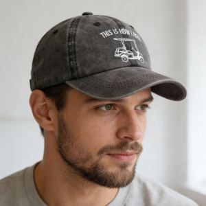 2pcs This Is How I Roll Golf Cart Hat, Funny Golfers Adjustable Cotton Denim Baseball Cap For Men Women