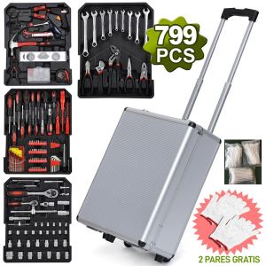 Malette outils aluminium 799pcs argent trolley