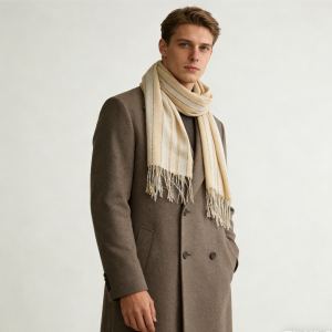 2pcs Foulard long kaki à motif teint à la chaîne classique
