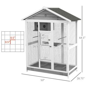 Cage à oiseaux bois volière 4 perchoirs gris intérieur/extérieur
