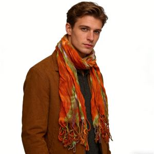 2pc Foulard léger motif floral rouge-orange femme