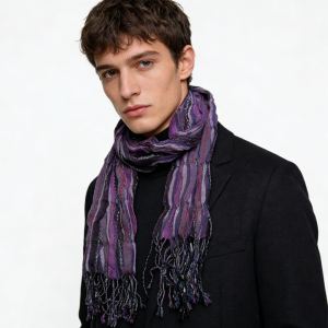 2pc Foulard motif jacquard violet royal femme/homme