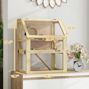 Cage hamster 3 étages bois détachable cabane roue rampes