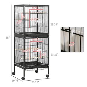 Cage oiseau 2 en 1 avec roues noire finches