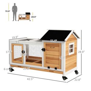 Clapier en bois avec roues pour lapin, jaune