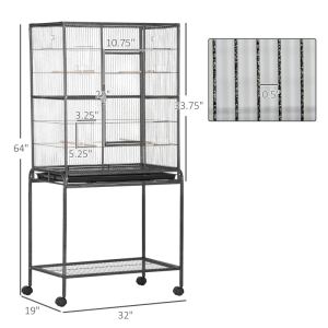 Cage à oiseaux mobile avec étagère et perchoir bois