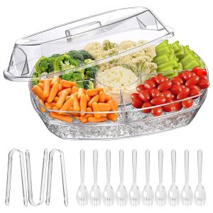 Plateau service fruits glaçons 4 compartiments 3 pinces couvercle