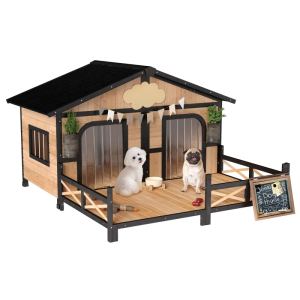 Dog House Outdoor, Wooden Dog Kennel Weatherproof With Porch, Openable Roof, Multiple Packages Shipped. Please Pay Attention To The Dimensions And Weight In The Details.