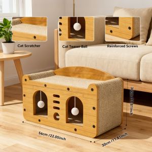 Grattoir chat Double porte 56cm Avec 2 balles teasers