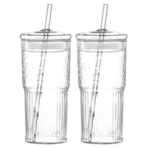 2Pack Verre paille 20oz motif vertical couvercle