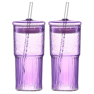 Tasse verre 20 oz mauve 2 pack paille graduée