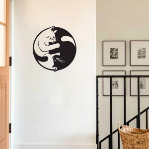 Art mural métal yin-yang chat - Sculpture artisanale