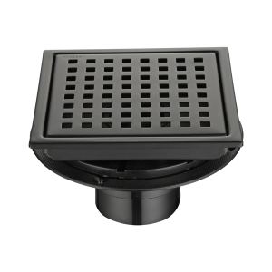 Drain de douche carré 6 po, acier inoxydable 304, noir mat