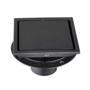 Drain douche carré 6 po insert plat & tuile noir mat
