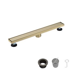 Drain linéaire douche 24po 2 en 1 acier inox 304 or brossé, pieds nivellement