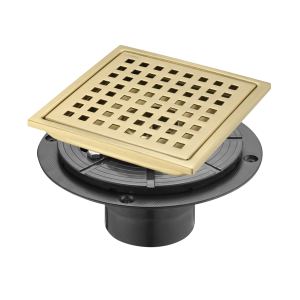 Drain de douche carré 6 po, acier inoxydable 304, or brossé