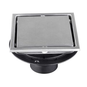 Drain douche carré 6 po insert plat & tuile nickel brossé