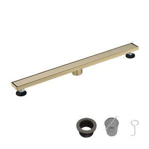 Drain linéaire douche 36po acier inox 304, grille cheveux, pieds niveau