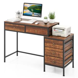 Bureau double maison bureau 5 tiroirs cadre métal