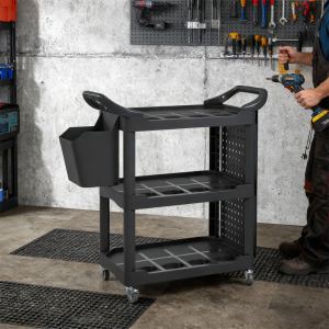 Chariot roulant 3 niveaux 200 lbs, panier rangement côté