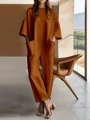Combinaison pantalon large casual femme manches courtes