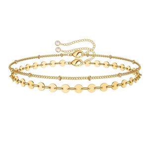 Dainty Gold Bracelets For Women, 14K Gold Filled Adjustable Layered Bracelet Cute Oval Chain  Bar Gold Bracelets For Women Jewelry