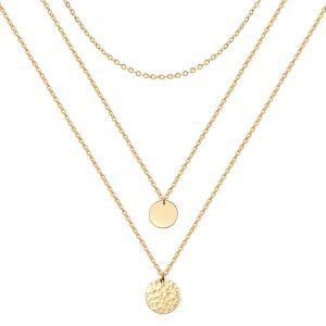 Collier chaîne or 14K plaqué, pendentif pièce, multicouche, femme