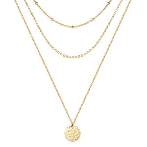 Collier chaîne or plaqué 14K pièce martelée, pendentif boule, femme