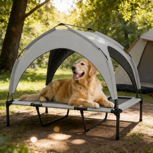 Lit chien surélevé avec dais, camping, maille