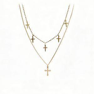 Collier chaîne croix cœur or 24k acier inoxydable femme